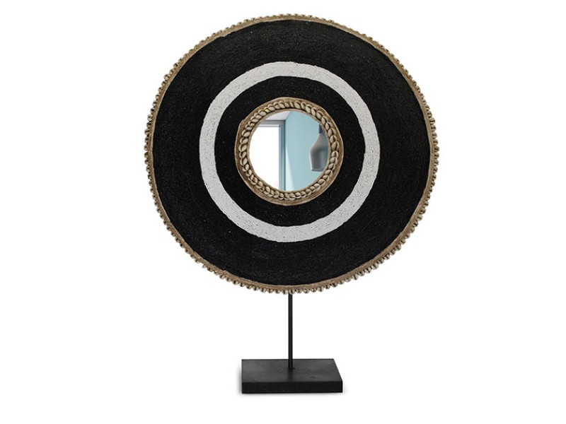 Beaded Shield Mirror Black with White Circle Beaded Shield Mirror Black with White Circle